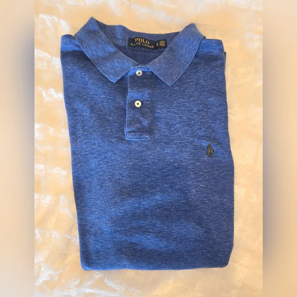 Ralph Lauren Blue Heather Polo Shirt with Embroidered Pony